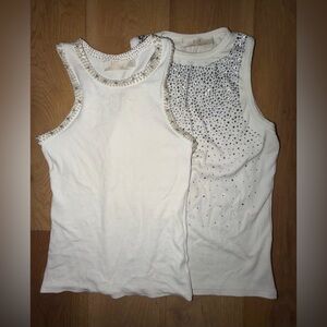2 Embellished White Tank Tops With Sparkling Crystal Detail